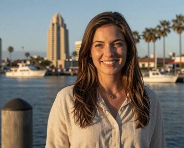 Woman by harbor - navy dating site category