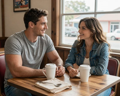 Young couple at a diner near an Army post - infantry dating site couple