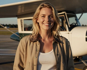 Woman at airfield - military pilot dating site