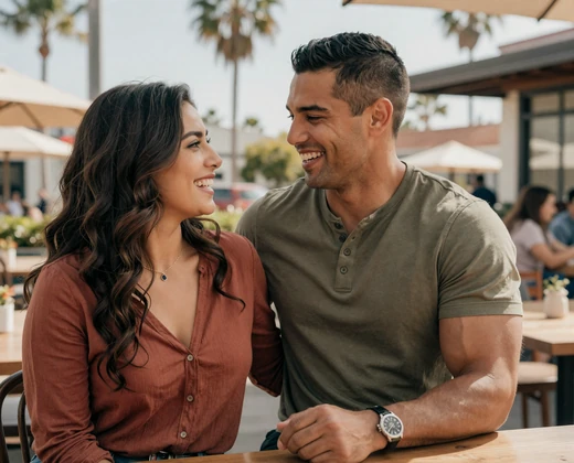 Andre and Mia at San Diego cafe - Marine Corps uniform dating story