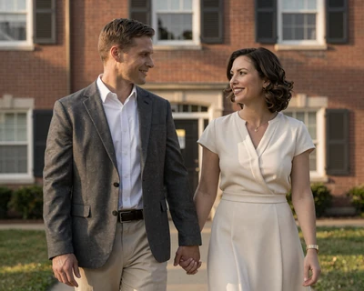 Army officer couple outside historic officer housing - army officer dating couple