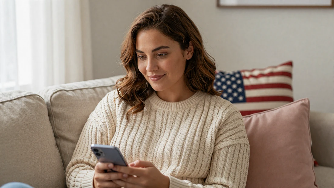 Woman browsing a military dating site at home - why armed forces dating sites are growing in 2026