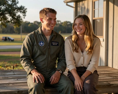 Ryan and Hannah on a porch in Enid Oklahoma - Air Force pilot training success story