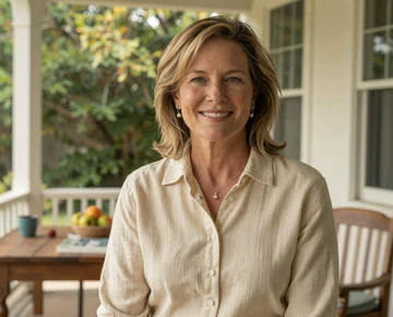 Mature woman on a porch - veteran dating site category