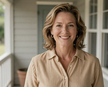 Mature woman on a porch - veteran dating site category