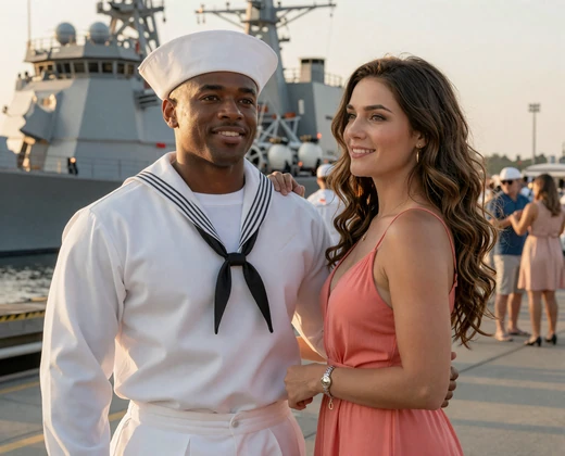 Marcus and Hannah Navy pier homecoming - navy dating success story