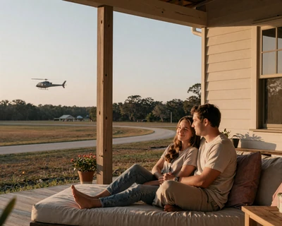 Helicopter pilot couple at golden hour near Fort Rucker - helicopter pilot dating moment