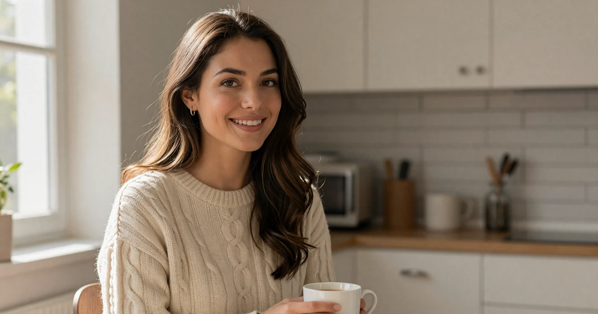 Woman smiling by kitchen window - how women view military men today and dating a military man