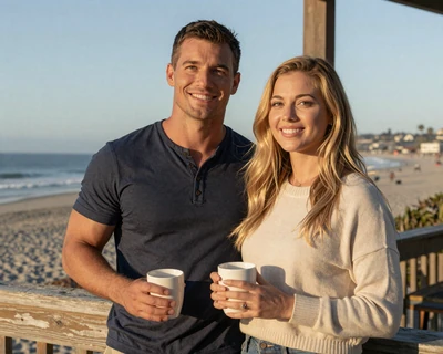 Navy SEAL veteran and his civilian partner on a Coronado porch - navy seal dating couple