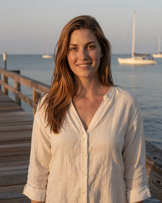 Cassidy, smiling American woman on a coastal pier - navy dating site member waiting for her sailor's homecoming