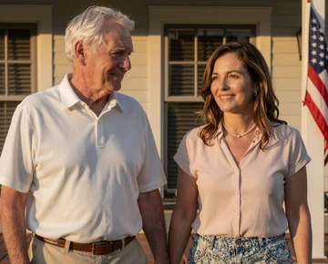 Veteran dating couple on sunlit porch